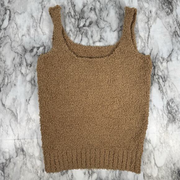 Skims Cozy Light Brown Cropped Tank Top Womens Medium Fuzzy Soft Stretch - Picture 1 of 6